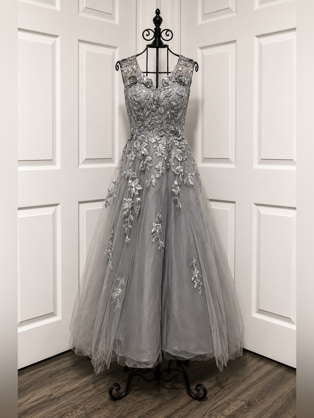 Floral Embroidered Sequin Fairy Prom Bridesmaid Evening Gown